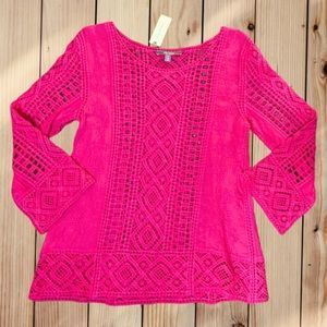 NWT Anthropologie Pink Shavonne Crochet Lace Top
